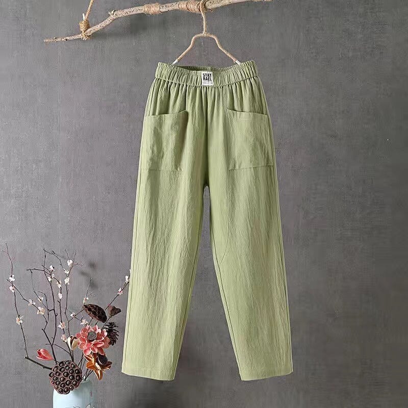 Classic Cotton Linen Pants with Elastic Waist