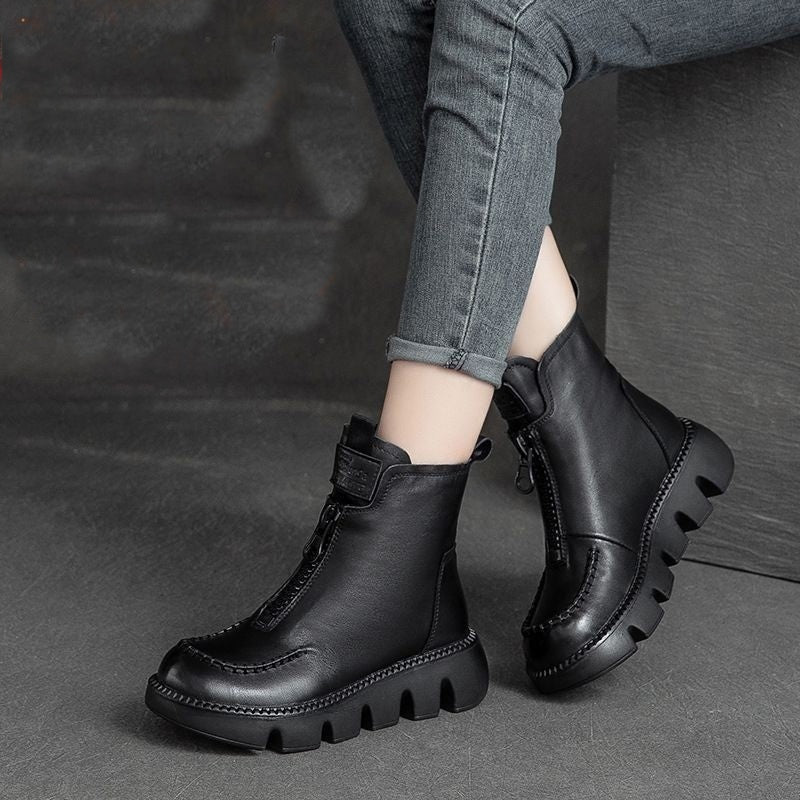 Coralie - Women's retro platform leather ankle boots